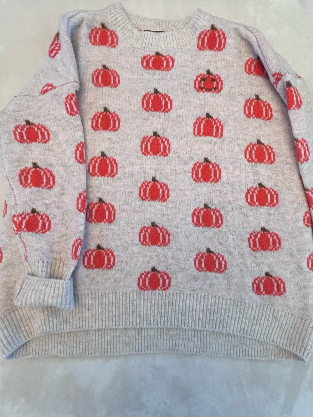 Cozy Pumpkin Pattern Sweater - Cream & orange
